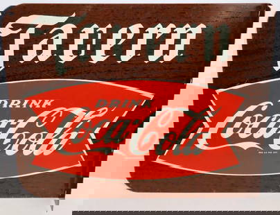 Rare Coca-Cola Tavern DST Fishtail Flange Sign: This is an extremely difficult sign to find and desirable sign for the advanced Coca-Cola collectors. This fishtail logo Tavern sign is one of only a few known examples. It is marked AM 59. This displ