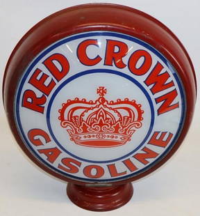 Excellent Red Crown Gasoline Gas Pump Globe: This 15" globe is complete with both lenses and original metal body. Both lenses are in excellent overall condition, the body has all original paint as well as the Cincinnati Advertising label. It is