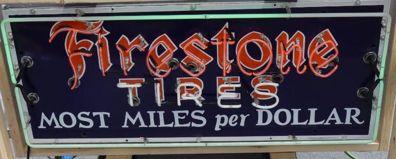 Firestone Tires "Most Miles Per Dollar" SSP Porcelain Neon Sign (1 of 12)