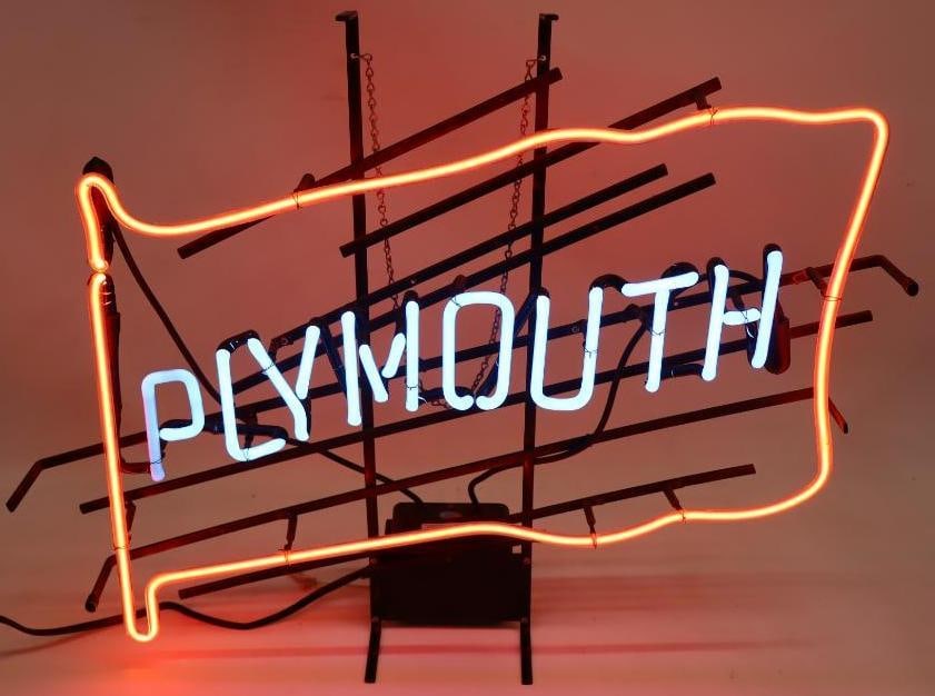 Chrysler Plymouth Flag Shaped Neon Dealership Window Sign (1 of 10)
