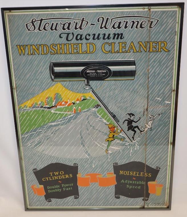 Graphic Stewart Warner Vacuum Windshield Cleaner Cardboard Display Sign (1 of 4)