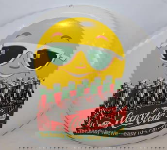Rare Coca-Cola Twelve Pack With Sun SST Button Sign: This is possibly the most difficult to find version of this desirable Coca-Cola button series. This sign is in excellent overall condition with only minor wear. It has a 16" diameter and is graded a 9