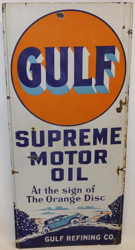 Gulf Supreme Motor Oil SSP Porcelain Roadside Lighthouse Sign (1 of 9)