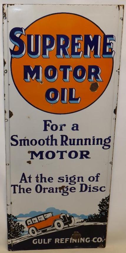 Gulf Supreme Motor Oil SSP Porcelain Roadside Lighthouse Sign (1 of 9)