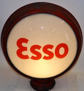 Esso 16.5" Metal Body Gas Pump Globe: This is a complete globe with two 16.5" Esso lenses on an original paint high profile metal body. The body shows a great patina look and both lenses are in good overall condition. 22" x 20" x 10".