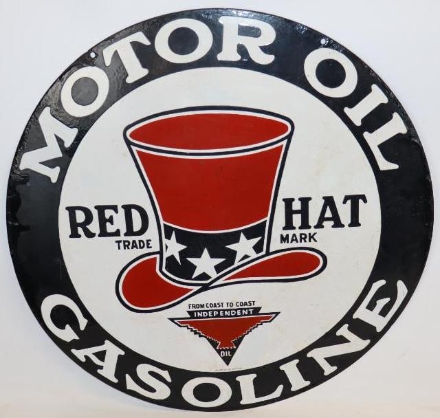 Desirable Red Hat Motor Oil and Gasoline DSP Porcelain Sign (1 of 13)