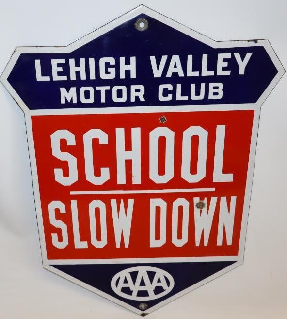 Lehigh Valley Motor Club AAA School Zone SSP Porcelain Sign (1 of 5)