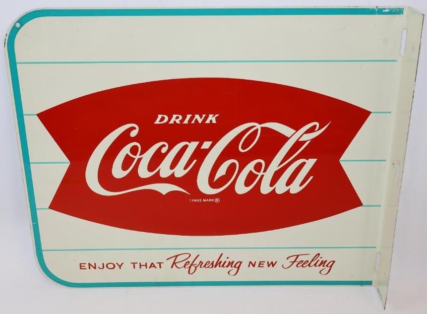 Drink Coca-Cola "Enjoy That Refreshing New Feeling" Fishtail DST Flange Sign (1 of 12)