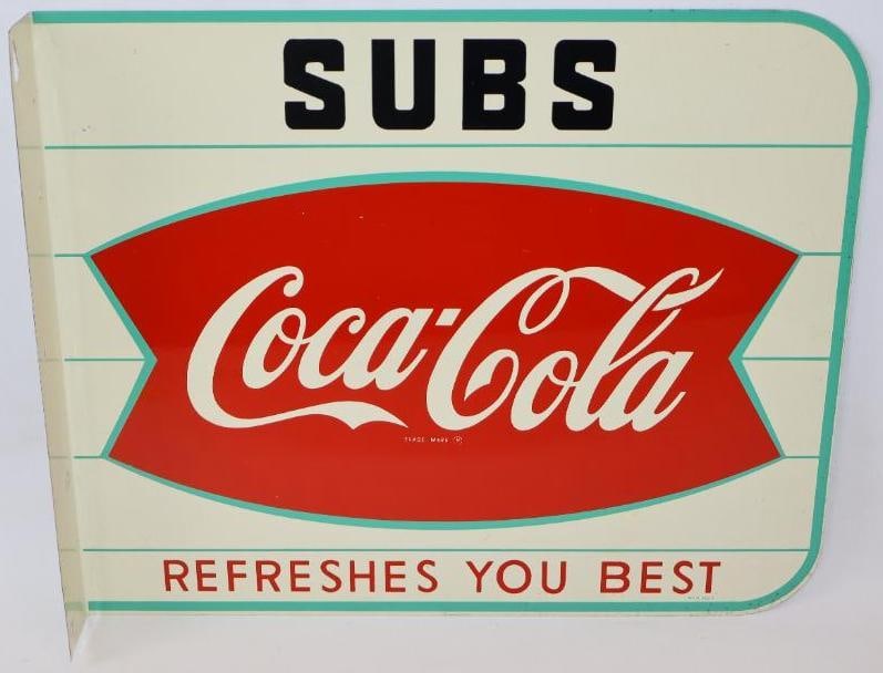 Fishtail Coca-Cola "Refreshes You The Best" Subs DST Flange Sign (1 of 11)
