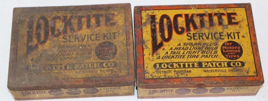 Group of 2 Locktite Tin Litho Service Kits: Both are empty. 5" x 3.75" x 1.5" each