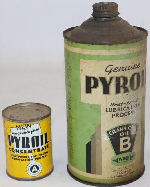 Group of 3 Pyroil Cans and Embossed Measuring Cup: Largest is 32oz.
