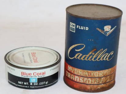 Group of 2 Cadillac Hydra-Matic and GM Blue Coral Wax Advertising Cans: Largest is 32oz.