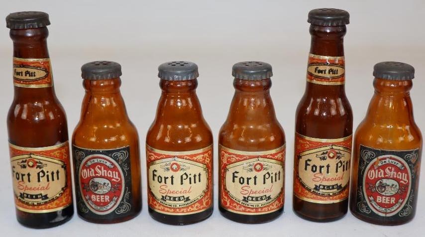 Group of 7 Fort Pitt and Old Shay Beer Bottle Advertising Salt and Pepper Shakers (1 of 3)