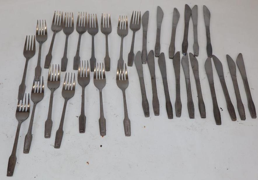 Group of 31 Forks and Knives Eastern Airlines Silverware: Largest is 6.5" x 1"