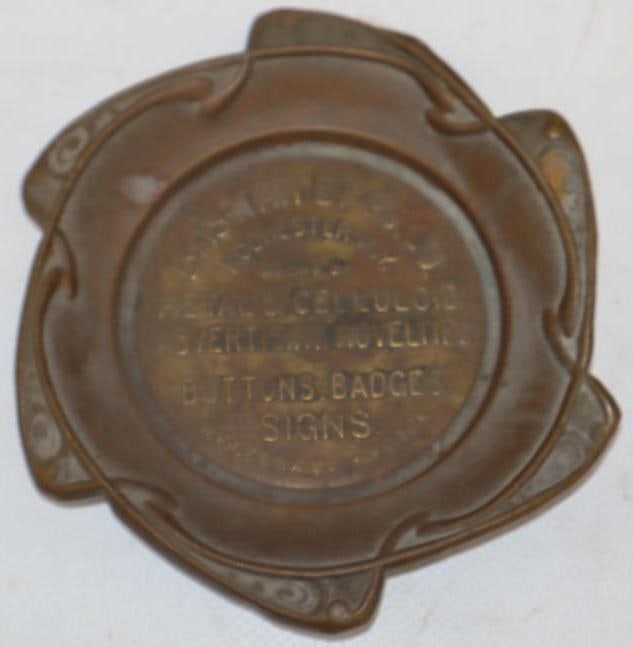Brass Embossed Bastian Bro's Metal and Celluloid Advertising Buttons, Badges, and Signs Ash Tray (1 of 2)