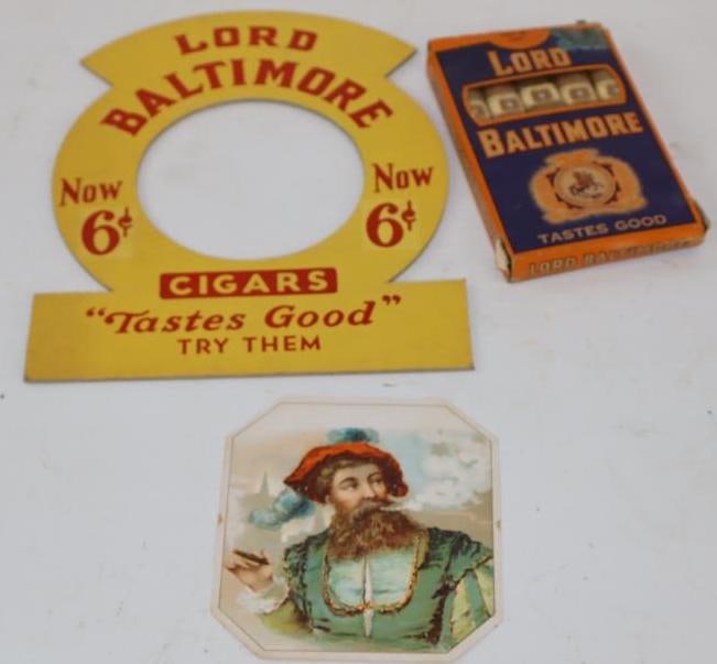 Group of 2 Lord Baltimore Advertising Sign and Unused Box of Cigars (1 of 2)