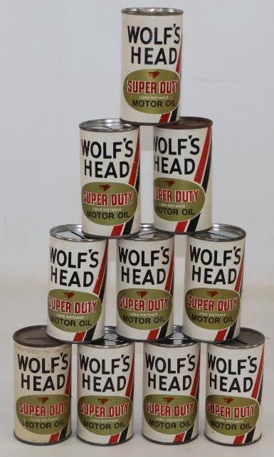 Group of 10 Wolf's Head Super Duty Advertising Motor Oil Can Banks: 2" x 2" x 4" each
