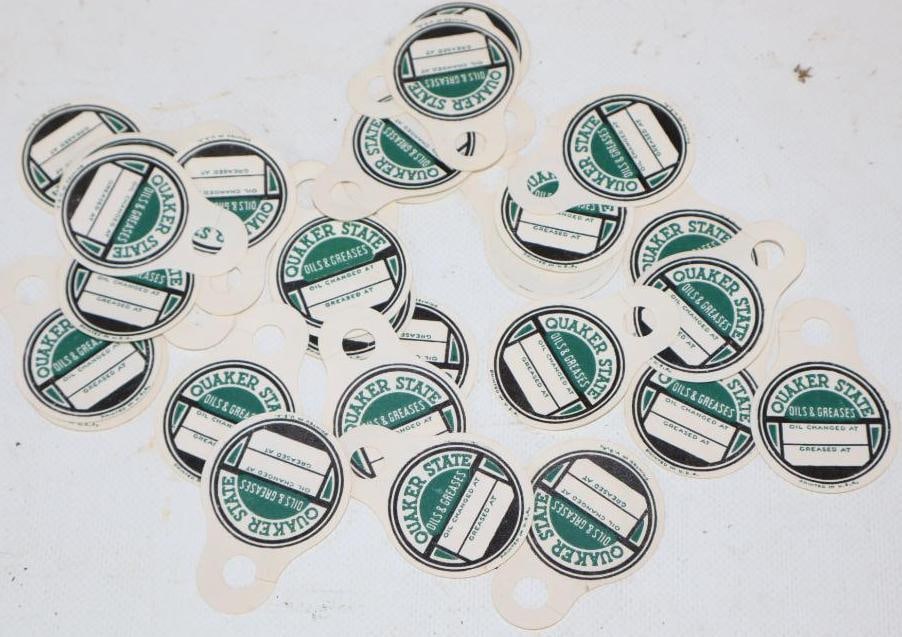 Group of 29 Quaker State Unused Oil Change Reminder Tags: 2" x 1.5" each
