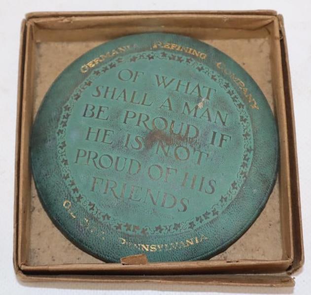 Germania Refining Co. Oil City PA Leather Paperweight in Original Box (1 of 3)