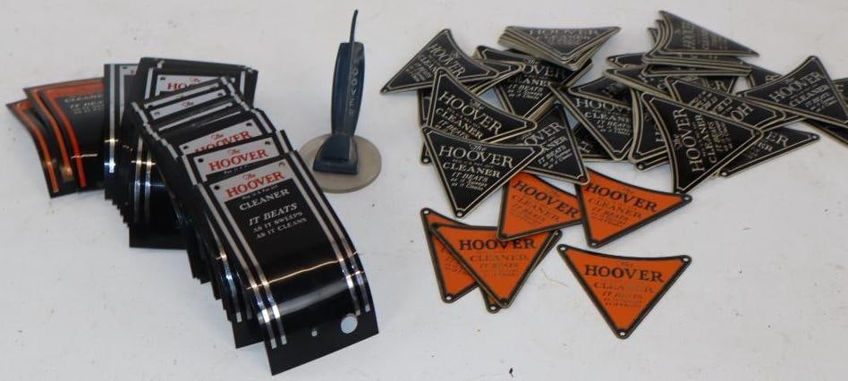 Group of 97 Unused Hoover Vacuum Name Emblems, and Sweeper Display (1 of 4)