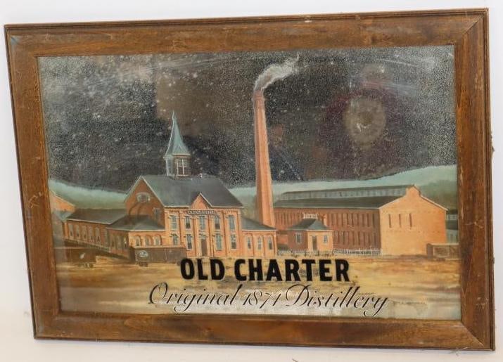 Old Charter Original 1874 Distillery Reverse Painted Framed Advertising Mirror (1 of 3)