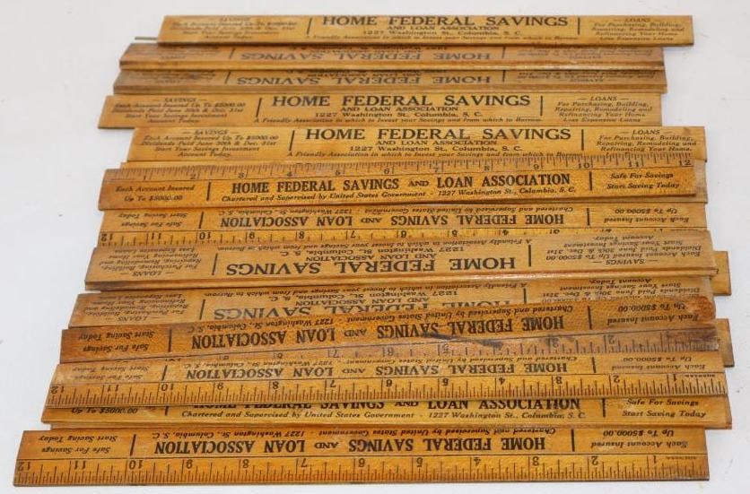 Group of 17 Home Federal Savings Bank Advertising Wooden Rulers: 12" each