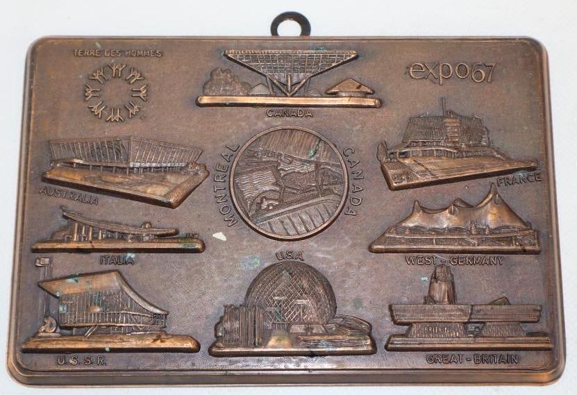 1967 World Exposition Montreal Canada Embossed Brass Plaque: 6.5" x 4.5" x 0.5"