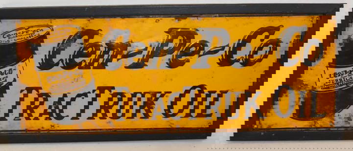 Cen-Pe-Co TracTrunk Oil Single Sided Wood Framed Tin Tacker Advertising Sign: 24.5" x 10" x 1"