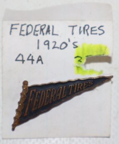 1920's Federal Tires Brass Pinback Badge: 1.5" x 0.5"