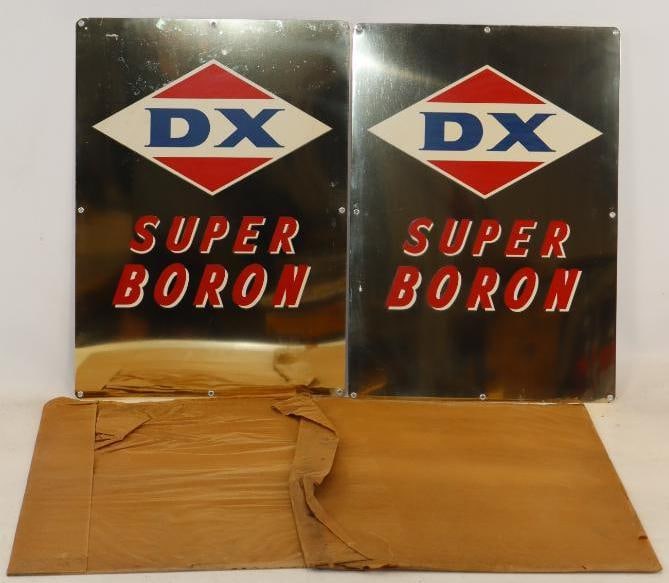 Pair of DX Super Boron NOS Gas Pump Plates: 26" x 18.5" each