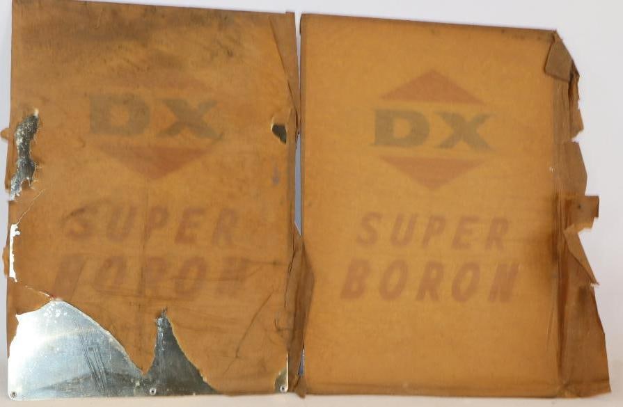 Pair of DX Super Boron NOS Gas Pump Plates: 26" x 18.5" each