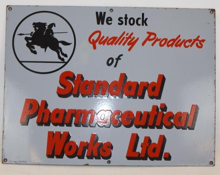 Standard Pharmaceutical Works ltd. Single Sided Porcelain Advertising Sign: 24" x 18"