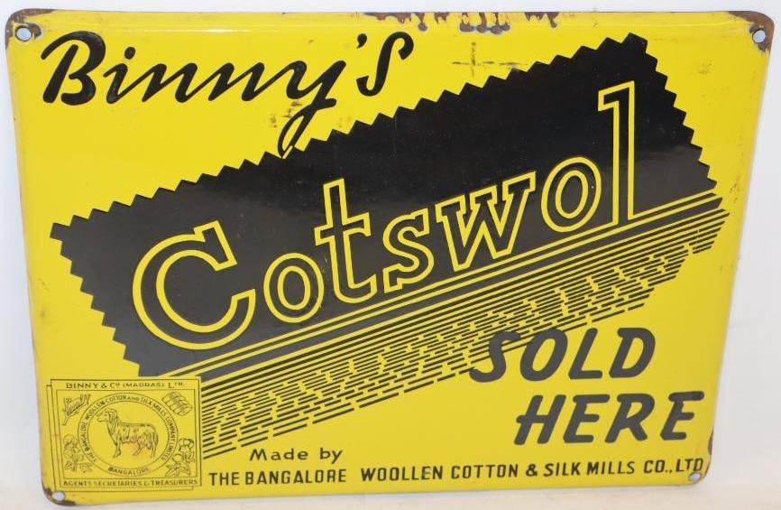 Bimmy's Cotswol Sold Here Single Sided Porcelain Advertising Sign: 15.5" x 11.5" x 0.5"