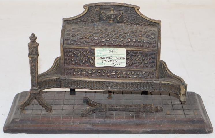 Ornate Cast Iron Fireplace Salesman Sample: One post is missing screw but is not broken. 10" x 3.5" x 6"