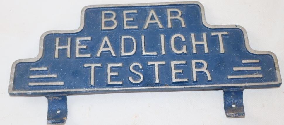 Cast Aluminum Embossed Bear Headlight Tester Topper Sign: 11" x 6" x 1"