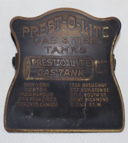 Presto-Lite Gas and Tire Tank Advertising Brass Clip: 2.25" x 2.5" x 1"
