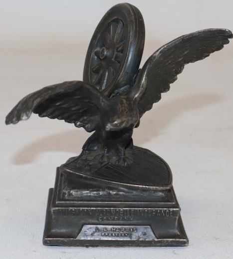 American AutoMobil Insurance Company Eagle With Tire and Shield Advertising Desktop Paperweight: 4" x 4" x 2.5"