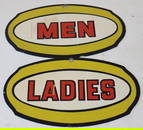 Group of 2 Pennzoil Service Station Men and Ladies Painted Metal Restroom Signs