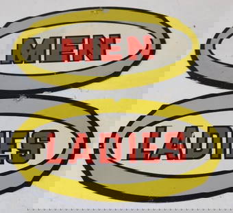 Group of 2 Pennzoil Service Station Men and Ladies Painted Metal Restroom Signs: 9.5" x 5.5" each