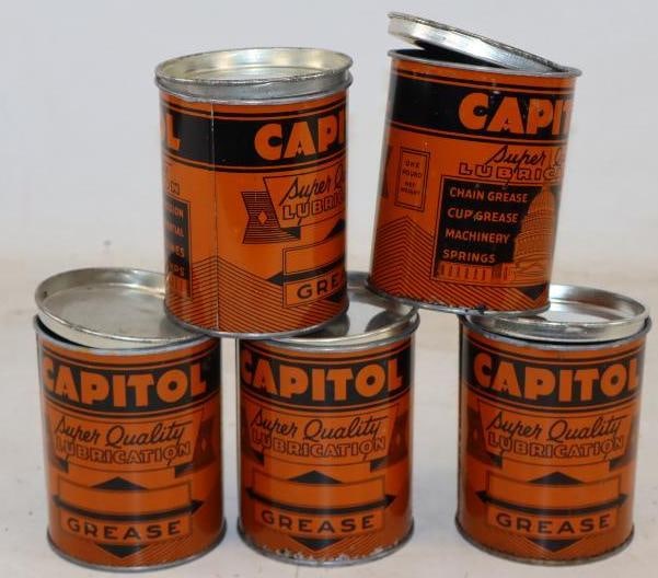 Group of 5 NOS Capitol One Pound Grease Cans (1 of 2)