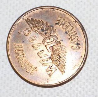 1933 A Century of Progress Chicago Worlds Fair Johnson Winged 70 Gasoline Token: 1.25" x 1.25"