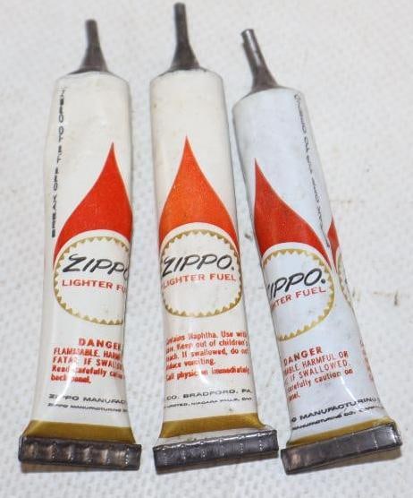 Group of 3 Zippo Unused Lighter Fuel Tubes: 3" x .5" x .5" each
