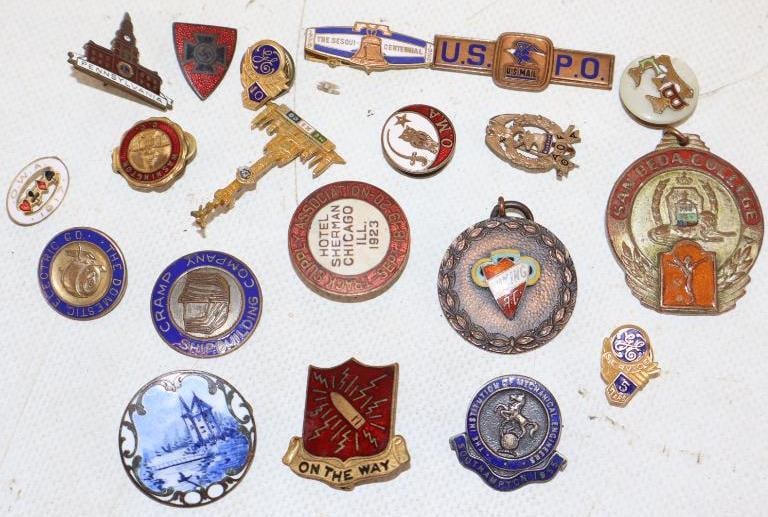 Group of 20 Cloisonne Advertising Pinback Badges, Lapel Pins, Tie Tac (1 of 4)