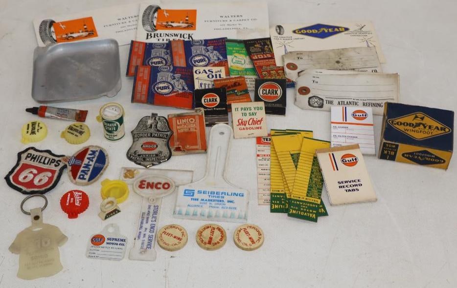 Large Group of Gas & Oil Advertising Giveaways, Patches, Matches, Ashtray & Magnets: Largest is 4" x 4" x .5"