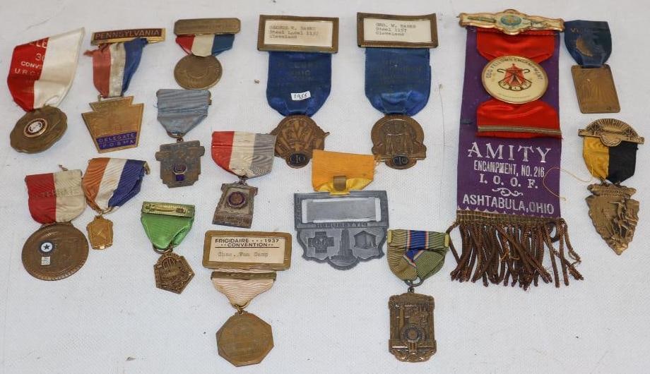 Group of 16 Early Advertising Pinback Badges with Ribbons (1 of 6)