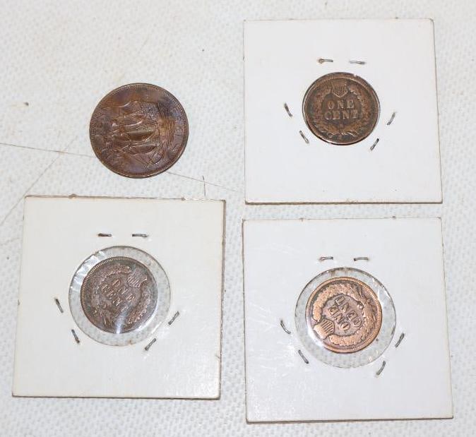Group of 4 1903, 04, 07, & 58 Indian Head Pennies & Great Britain Half Penny (1 of 2)