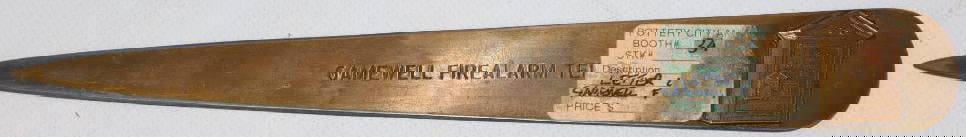 Gamewell Fire Alarm Brass Embossed Letter Opener: 9" x 1.25"