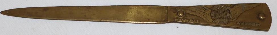 Globe Wire & Iron Milewake Brass Embossed Letter Opener (1 of 3)