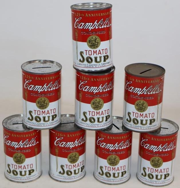 Group of 8 Campbells Soup Tin Litho Advertising Can Banks (1 of 2)
