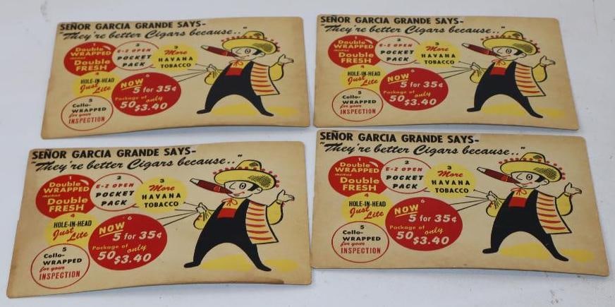 Group of 4 Senor Garcia Havana Cigars Advertising Cardboard Signs (1 of 2)